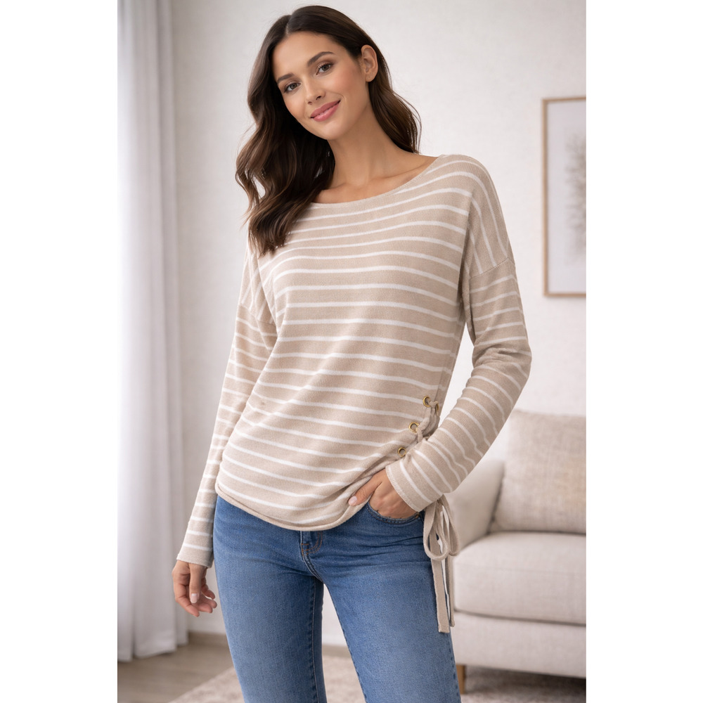 Michael Kors White Beige cotton sweater Side Lace Up Gold Grommets Nautical Smal